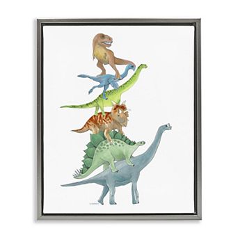 Stupell Home Decor Stacked Dinosaurs Framed Canvas Wall Art