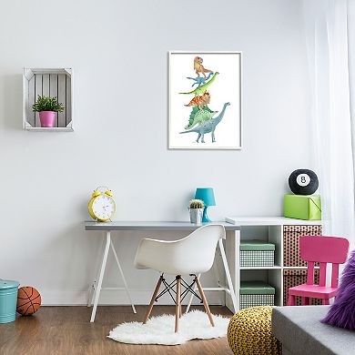 Stupell Home Decor Stacked Dinosaurs Balancing T-Rex Framed Ciclee Wall Art