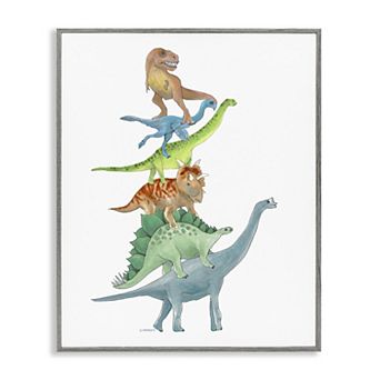 Stupell Home Decor Stacked Dinosaurs Balancing T-Rex Framed Ciclee Wall Art