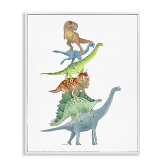 Stupell Home Decor Stacked Dinosaurs Balancing T-Rex Framed Ciclee Wall Art