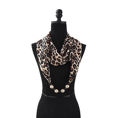 Mellow World Leopard Print Infinity Scarf with Beaded Pearls