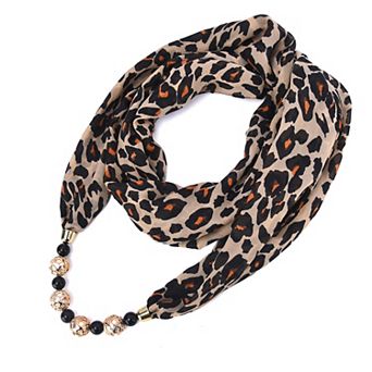 Mellow World Leopard Print Infinity Scarf with Beaded Pearls