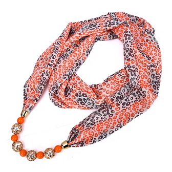 Mellow World Leopard Print Infinity Scarf with Beaded Pearls