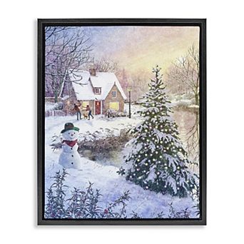 Stupell Home Decor Kids Playing in Snow Framed Canvas Wall Art
