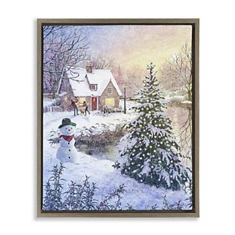 Stupell Home Decor Kids Playing in Snow Framed Canvas Wall Art