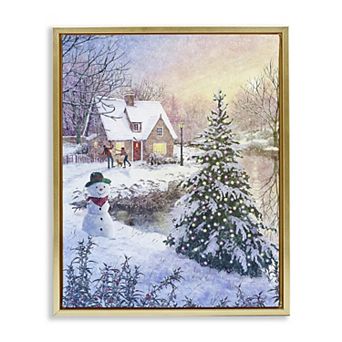 Stupell Home Decor Kids Playing in Snow Framed Canvas Wall Art