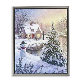 Stupell Home Decor Kids Playing in Snow Framed Canvas Wall Art