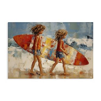 Stupell Home Decor Kids with Surfboard Canvas Wall Art