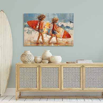 Stupell Home Decor Kids with Surfboard Canvas Wall Art