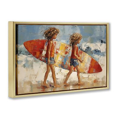 Stupell Home Decor Kids Surfboard Framed Canvas Wall Art