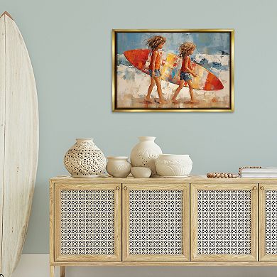 Stupell Home Decor Kids Surfboard Framed Canvas Wall Art