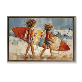 Stupell Home Decor Kids Surfboard Framed Canvas Wall Art