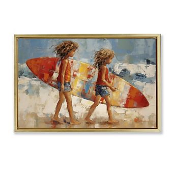 Stupell Home Decor Kids Surfboard Framed Canvas Wall Art