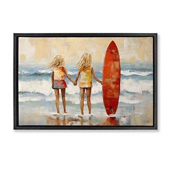 Stupell Home Decor Kids Beach Surfboard Framed Canvas Wall Art