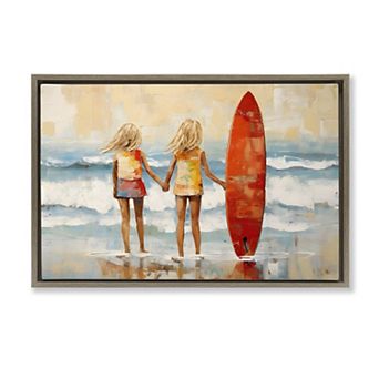 Stupell Home Decor Kids Beach Surfboard Framed Canvas Wall Art