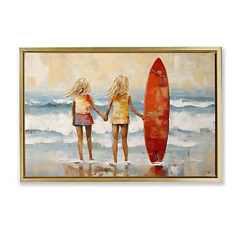 Stupell Home Decor Kids Beach Surfboard Framed Canvas Wall Art
