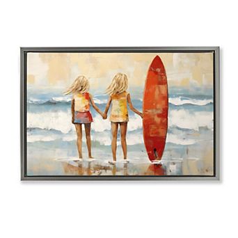 Stupell Home Decor Kids Beach Surfboard Framed Canvas Wall Art