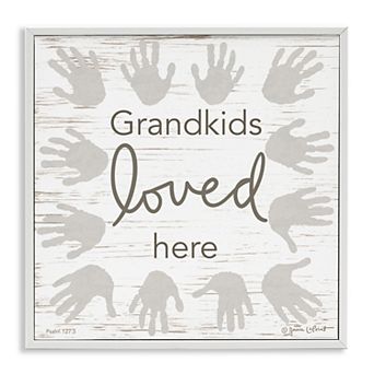 Stupell Home Decor Grandkids Loved Here Family Handprints Framed Wall Art