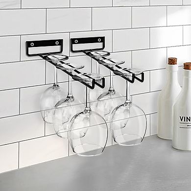 Sorbus 2 Pack 12 Inch Wall Mounted Wine Glass Racks for Under Cabinet - Holds Up to 4 Glasses Each