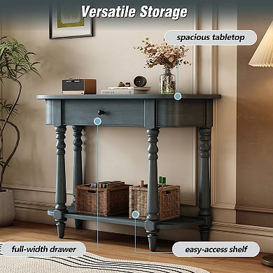 Merax Narrow Console Table with Curved Corner, Retro Entryway Table