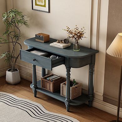Merax Narrow Console Table with Curved Corner, Retro Entryway Table