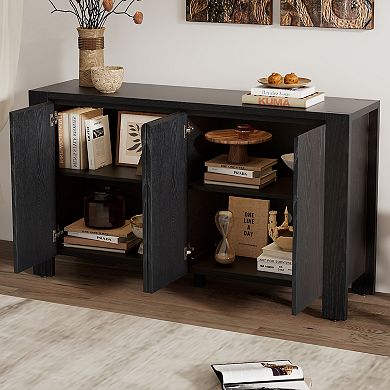 Merax Buffet Cabinet with Storage, 4-Door Retro Wood Sideboard