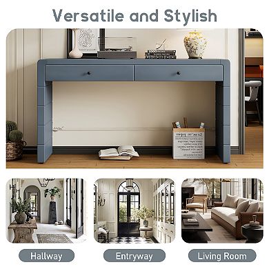Merax Curved Console Table with Storage, Wooden Entryway Table