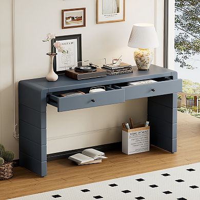 Merax Curved Console Table with Storage, Wooden Entryway Table
