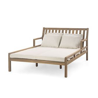 Merax Outdoor Daybed, Patio Daybed with Four Pillows, Wooden Outdoor Bed