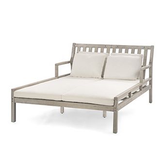Merax Outdoor Daybed, Patio Daybed with Four Pillows, Wooden Outdoor Bed