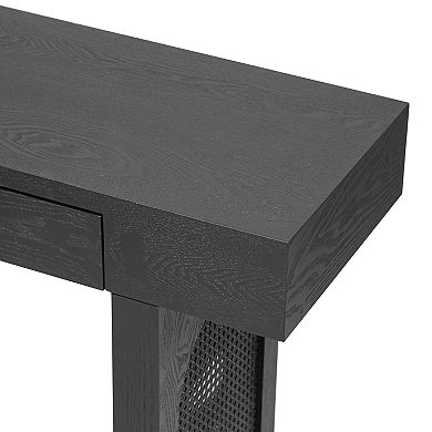 Merax Narrow Console Table with Rattan Accent, Natural Wood Finish Entryway Table