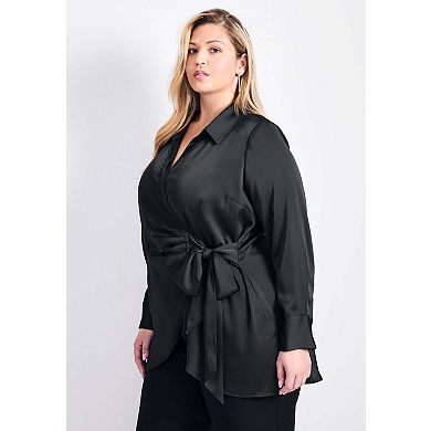 Avenue Women's Plus Size Goldi Satin Wrap Blouse
