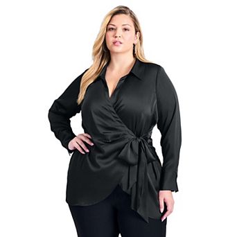 Avenue Women's Plus Size Goldi Satin Wrap Blouse