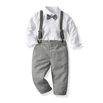 Toddler Boys Easter Grey Button-Up and Suspenders Set