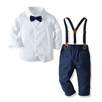 Toddler Boys Navy Button-Up and Suspenders Set