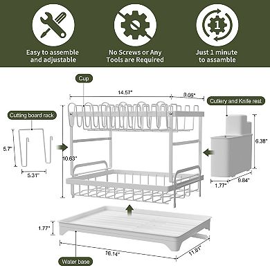 Kitchen Dish Rack, 2 Tier Anti-Rust Dish Drying Rack Set with Drainage Spout