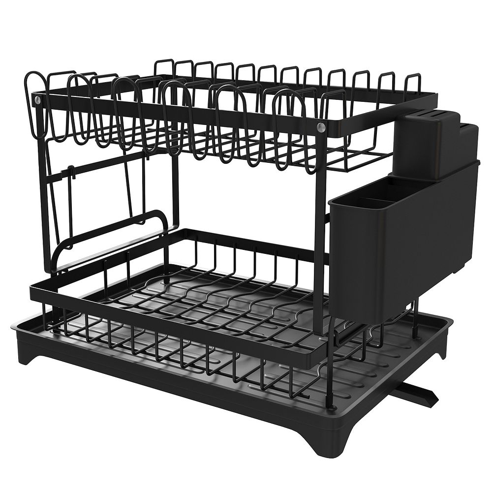 Kitchen Dish Rack, 2 Tier Anti-Rust Dish Drying Rack Set with Drainage ...
