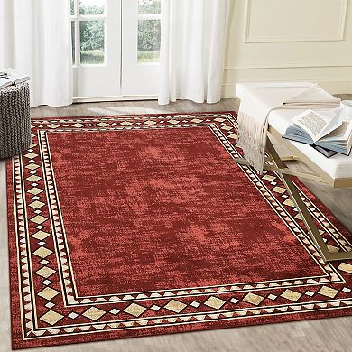 Garvee Modern Solid Color with Frame Area Rug Machine Washable Stylish Carpet for Home Decor