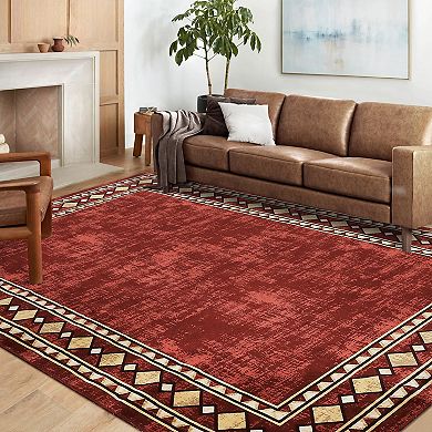 Garvee Modern Solid Color with Frame Area Rug Machine Washable Stylish Carpet for Home Decor