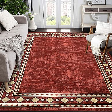 Garvee Modern Solid Color with Frame Area Rug Machine Washable Stylish Carpet for Home Decor