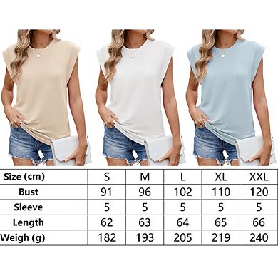 Womens Summer Tops Cap Sleeve Crew Neck Shirts Casual Striped Tank Tops Sleeveless Shirts Basic
