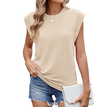 Womens Summer Tops Cap Sleeve Crew Neck Shirts Casual Striped Tank Tops Sleeveless Shirts Basic