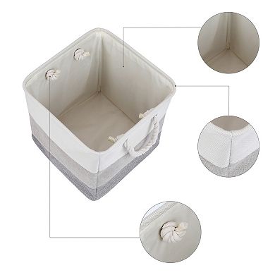 Set of 3 Cotton Self-supporting Storage Bin with Handles, Collapsible Storage Basket
