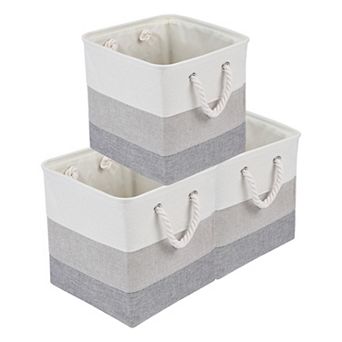 Set of 3 Cotton Self-supporting Storage Bin with Handles, Collapsible Storage Basket
