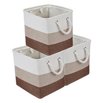 Set of 3 Cotton Self-supporting Storage Bin with Handles, Collapsible Storage Basket