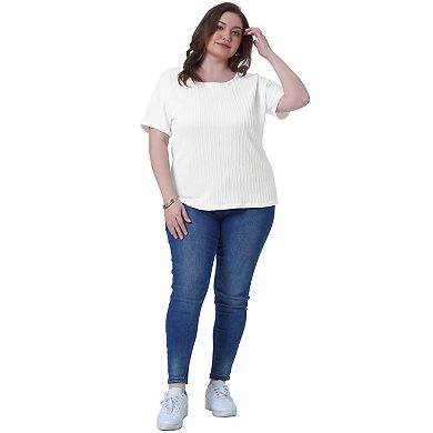 Women's Plus Size Textured Tops Rolled Short Sleeve Tee Crew Neck T Shirts Loose Casual Blouses