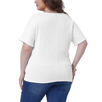 Women's Plus Size Textured Tops Rolled Short Sleeve Tee Crew Neck T Shirts Loose Casual Blouses