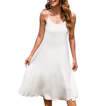 Women's Summer V Neck Sleeveless Midi Dresses Adjustable Spaghetti Strap Beach Dress with Lined