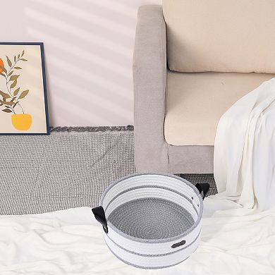 1 Pack Woven Storage Basket, Shelf Closet Storage Bin with Leather Handles for Desk, Home Decor