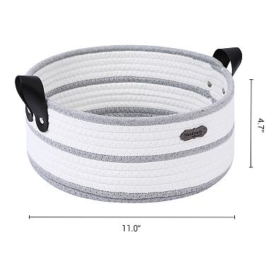 1 Pack Woven Storage Basket, Shelf Closet Storage Bin with Leather Handles for Desk, Home Decor